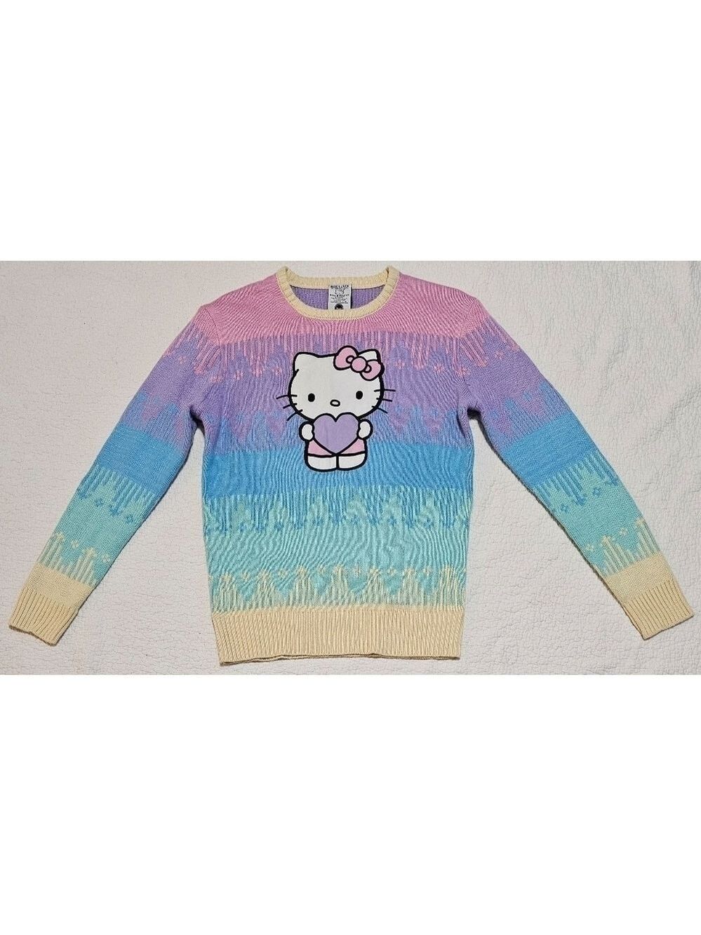 BoxLunch Hello Kitty Rainbow Pastel Drip Heart Sweater by Sanrio